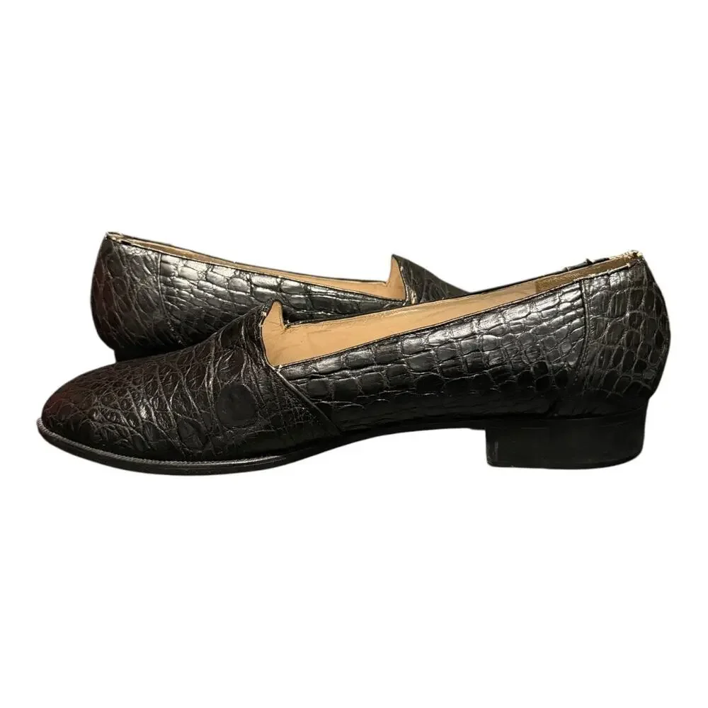 Italian Genuine Crocodile Slip On Dress Loafers Men’s 12 Handmade Leather Sole